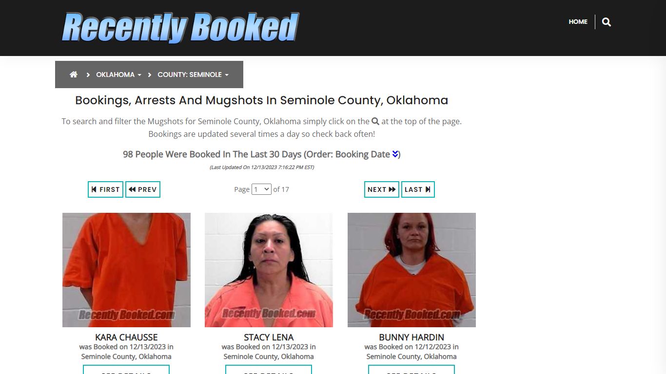 Bookings, Arrests and Mugshots in Seminole County, Oklahoma